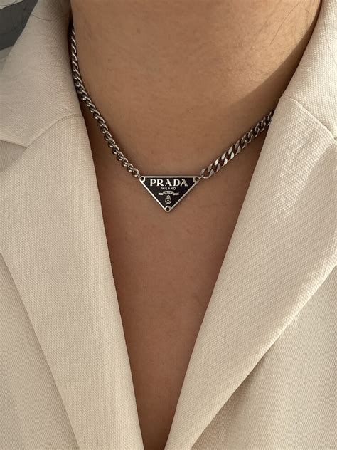 prada logo necklace|Prada necklace price.